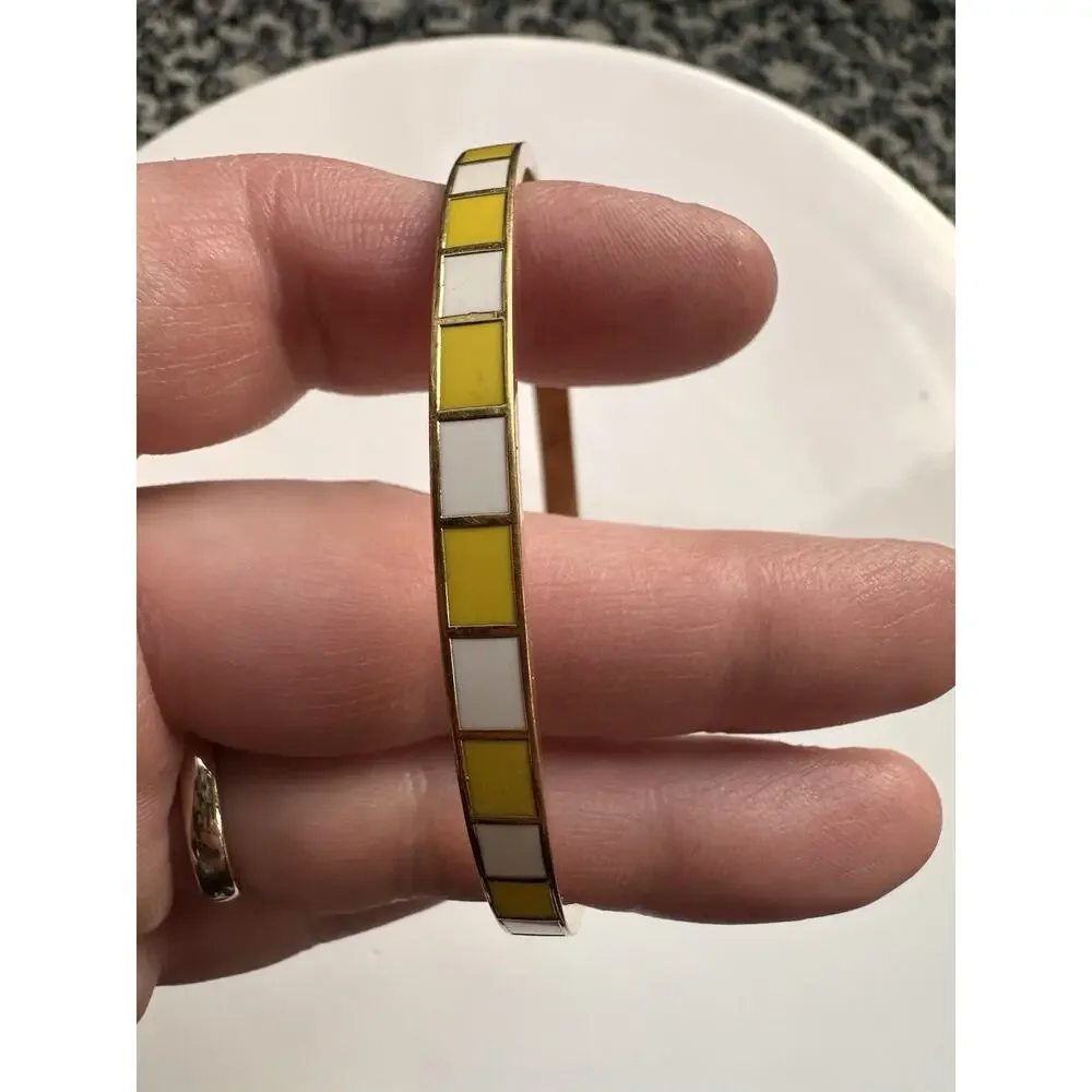 Kate Spade Hit Your Stride Idiom Bangle Gold Tone Yellow White Enamel - Picture 6 of 11